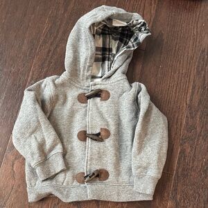 Carter's Light Gray Hooded Toggle Jacket with Plaid Lining
